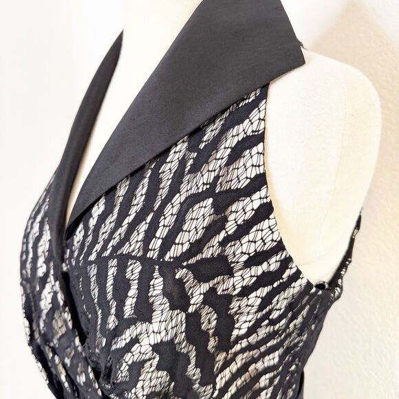 Tadashi Collection Sleeveless Top Sz 8 Faux Wrap High Collar Lace Black Glam - Picture 5 of 10
